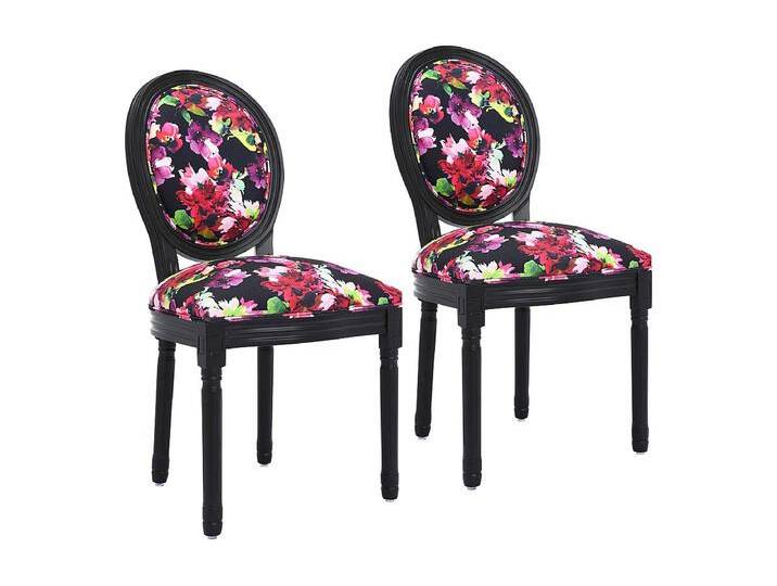 2 Esszimmerstühle: schwarzer Rahmen, helles Blumenmuster auf schwarzem Hintergrund – 56 x 50 x 94,5 cm – zeitgenössisches chinesisches Design 2 Esszimmerstühle: schwarzer Rahmen, helles Blumenmuster auf schwarzem Hintergrund – 56 x 50 x 94,5 cm – zeitgenössisches chinesisches Design von Kauf-Unique Marketplace