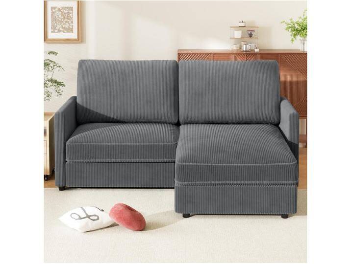 2 -Seer Ecksofa - Reversible Right / Linkswinkel - 180 x 140 x 86 cm - in geripptem Samtstoff - max. 300 kg Last - Anthrazitgrau von Kauf-Unique Marketplace