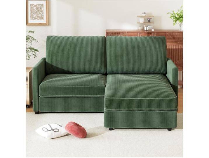 2 -Seer Ecksofa - Reversible Right / Linkswinkel - 180 x 140 x 86 cm - in geripptem Samtstoff - max. 300 kg Last - Grün von Kauf-Unique Marketplace