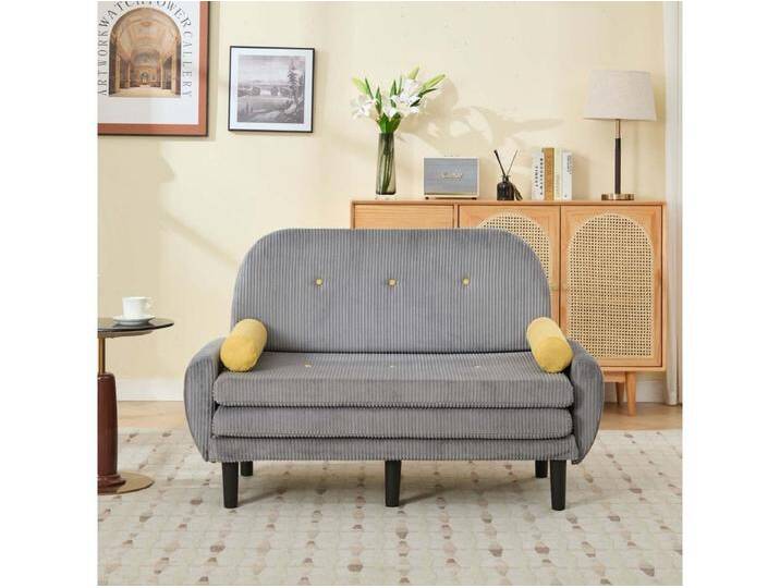 2-Sitzer Schlafsofa aus grauem Cord - umwandelbar in Bett oder Chaiselongue von Kauf-Unique Marketplace