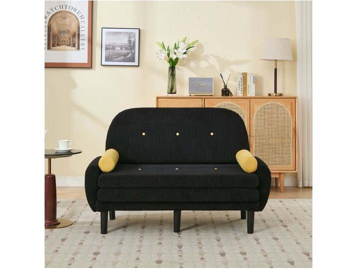 2-Sitzer Schlafsofa aus schwarzem Cord - umwandelbar in Bett oder Chaiselongue von Kauf-Unique Marketplace