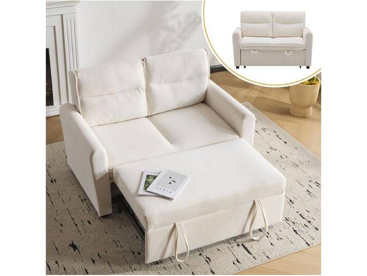 2-Sitzer-Sofa – 127 x 90 x 87 cm – Ausziehbares Schlafsofa + verstellbare Rückenlehne + Kissen – Samt – Beige 2-Sitzer-Sofa – 127 x 90 x 87 cm – Ausziehbares Schlafsofa + verstellbare Rückenlehne + Kissen – Samt – Beige von Kauf-Unique Marketplace