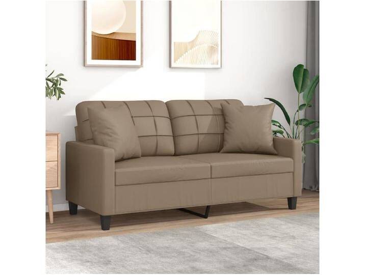 2-Sitzer-Sofa Wohnzimmersofa mit Zierkissen Cappuccino-Braun 140 cm Kunstleder -gkd802785 von Kauf-Unique Marketplace