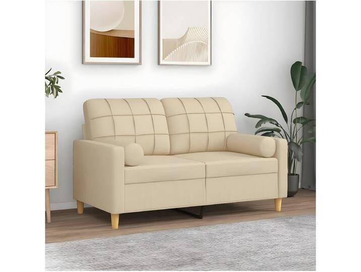 2-Sitzer-Sofa Wohnzimmersofa mit Zierkissen Creme 120 cm Stoff -gkd88360 von Kauf-Unique Marketplace