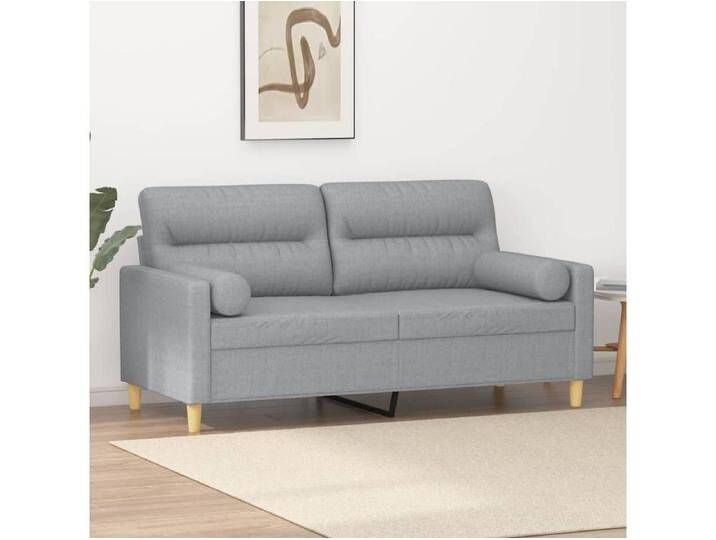 2-Sitzer-Sofa Wohnzimmersofa mit Zierkissen Hellgrau 140 cm Stoff -gkd179911 von Kauf-Unique Marketplace