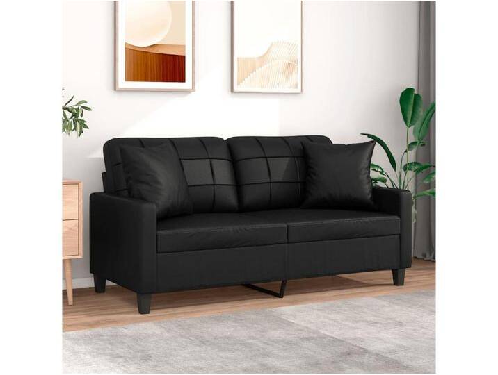 2-Sitzer-Sofa Wohnzimmersofa mit Zierkissen Schwarz 140 cm Kunstleder -gkd718667 von Kauf-Unique Marketplace