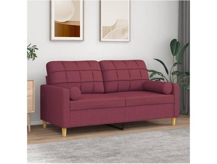 2-Sitzer-Sofa Wohnzimmersofa mit Zierkissen Weinrot 140 cm Stoff -gkd992102 von Kauf-Unique Marketplace
