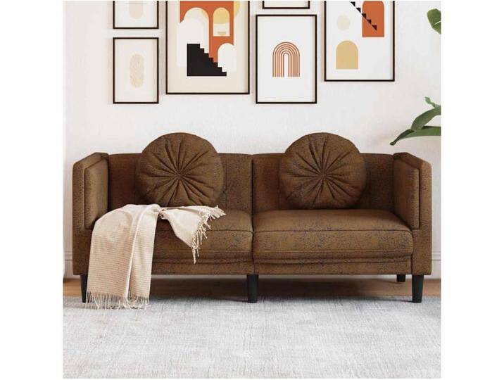 2-Sitzer Sofa mit Kissen Braun Kunstleder Wildleder-Optik von Kauf-Unique Marketplace