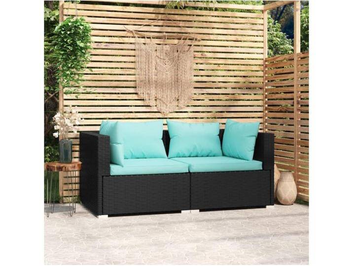 2-Sitzer-Sofa mit Kissen Schwarz Poly Rattan von Kauf-Unique Marketplace