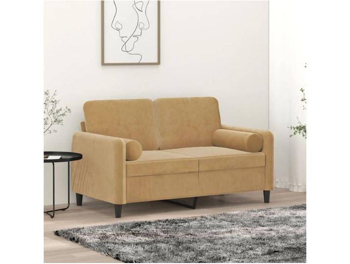 2-Sitzer-Sofa mit Zierkissen Braun 120 cm Samt von Kauf-Unique Marketplace