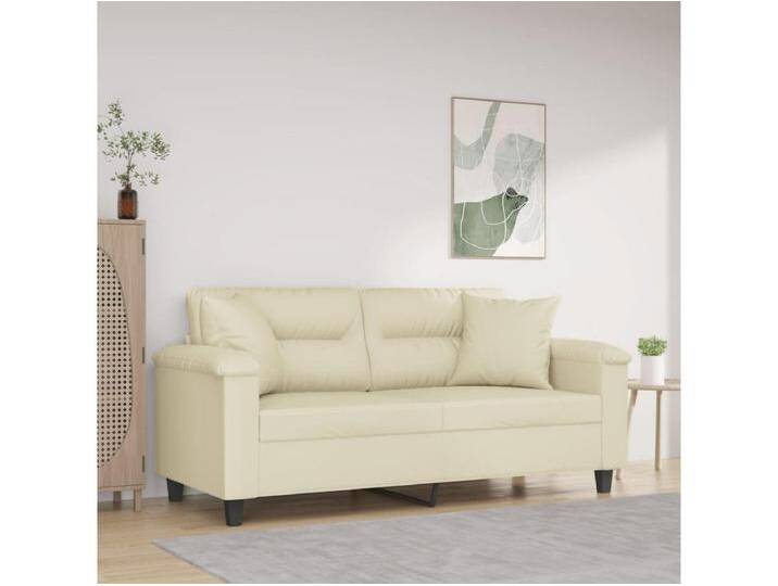 2-Sitzer-Sofa mit Zierkissen Creme 140 cm Kunstleder von Kauf-Unique Marketplace