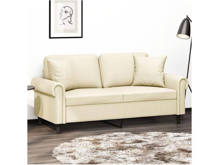 2-Sitzer-Sofa mit Zierkissen Creme 140 cm Kunstleder von Kauf-Unique Marketplace