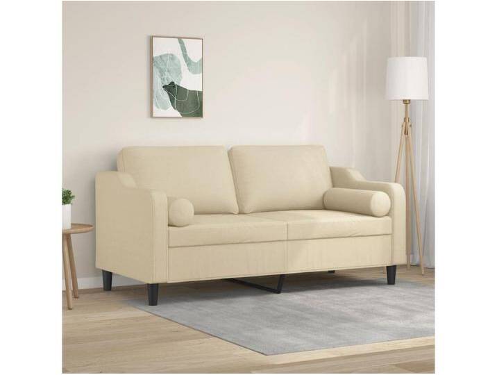 2-Sitzer-Sofa mit Zierkissen Creme 140 cm Stoff von Kauf-Unique Marketplace