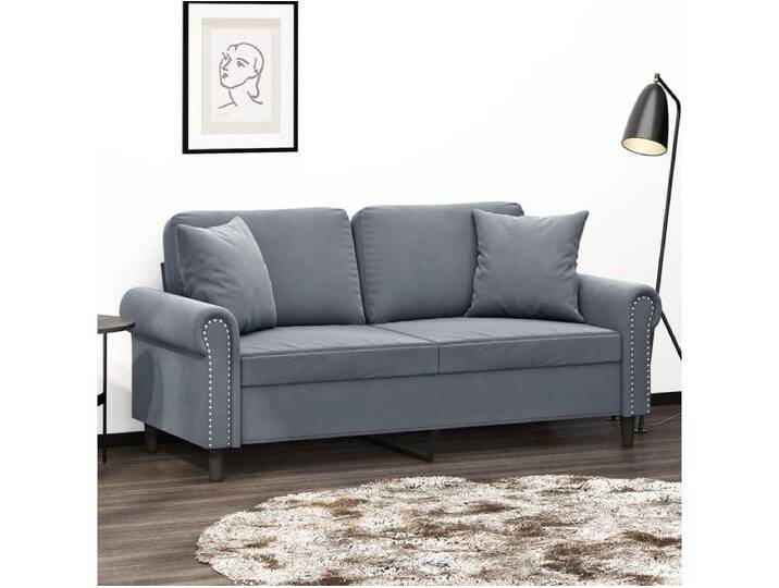 2-Sitzer-Sofa mit Zierkissen Dunkelgrau 140 cm Samt von Kauf-Unique Marketplace