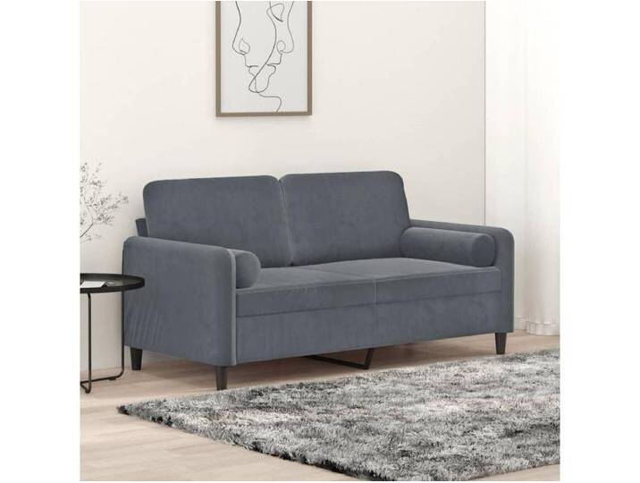 2-Sitzer-Sofa mit Zierkissen Dunkelgrau 140 cm Samt von Kauf-Unique Marketplace