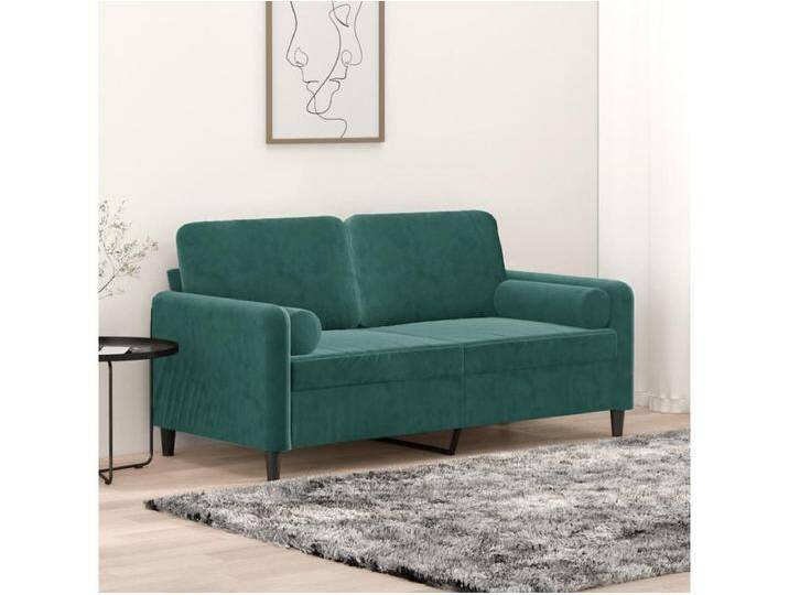 2-Sitzer-Sofa mit Zierkissen Dunkelgrün 140 cm Samt von Kauf-Unique Marketplace