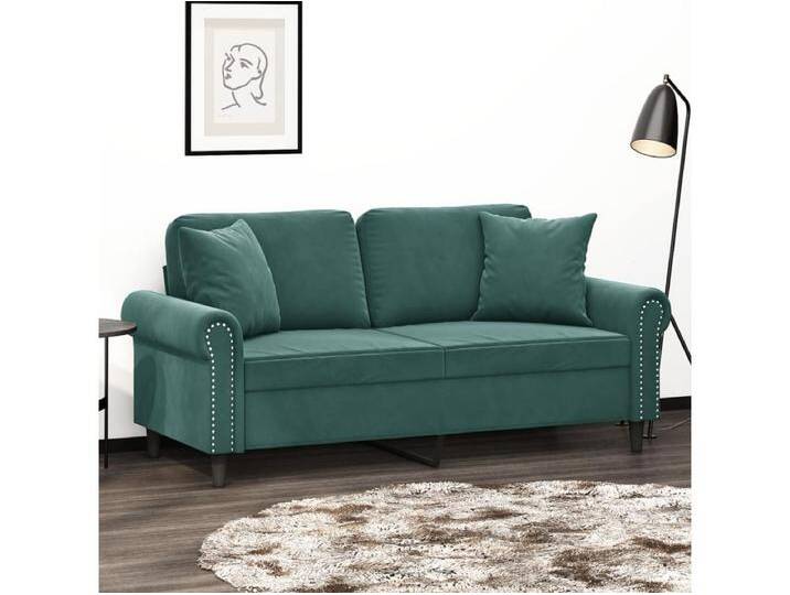 2-Sitzer-Sofa mit Zierkissen Dunkelgrün 140 cm Samt von Kauf-Unique Marketplace