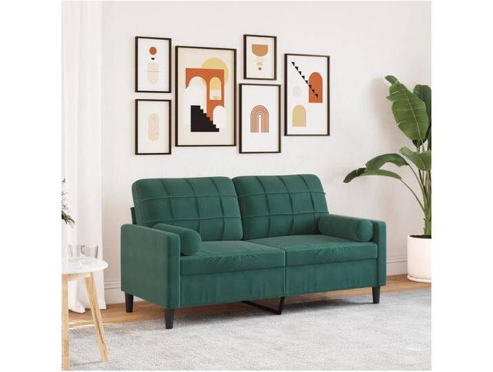 2-Sitzer-Sofa mit Zierkissen Dunkelgrün 140 cm Samt von Kauf-Unique Marketplace
