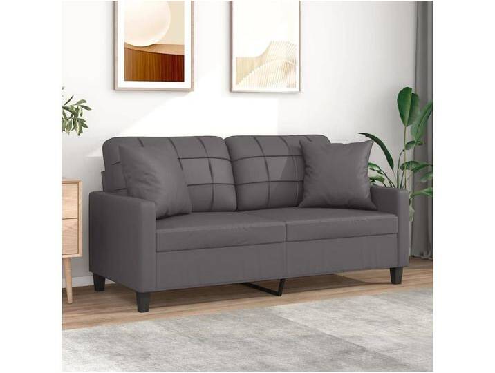 2-Sitzer-Sofa mit Zierkissen Grau 140 cm Kunstleder von Kauf-Unique Marketplace
