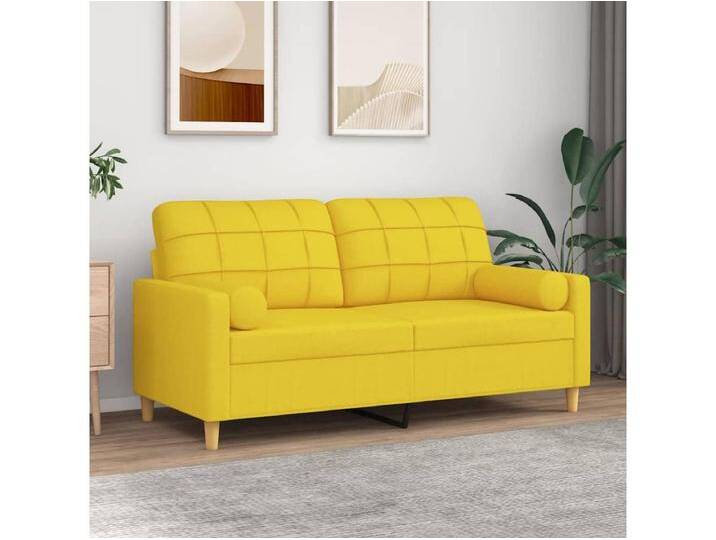 2-Sitzer-Sofa mit Zierkissen Hellgelb 140 cm Stoff von Kauf-Unique Marketplace
