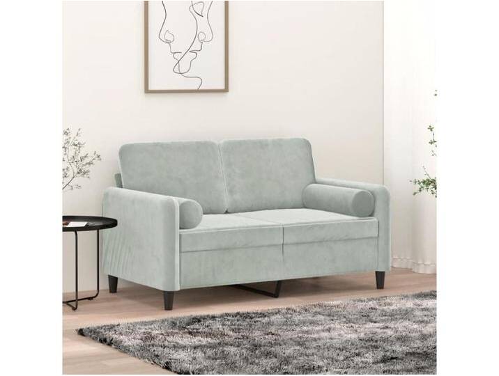 2-Sitzer-Sofa mit Zierkissen Hellgrau 120 cm Samt von Kauf-Unique Marketplace