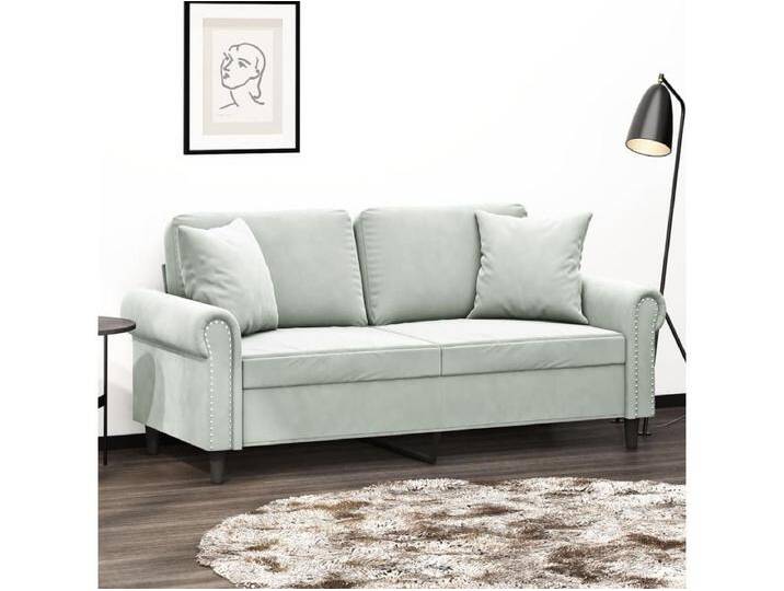 2-Sitzer-Sofa mit Zierkissen Hellgrau 140 cm Samt von Kauf-Unique Marketplace