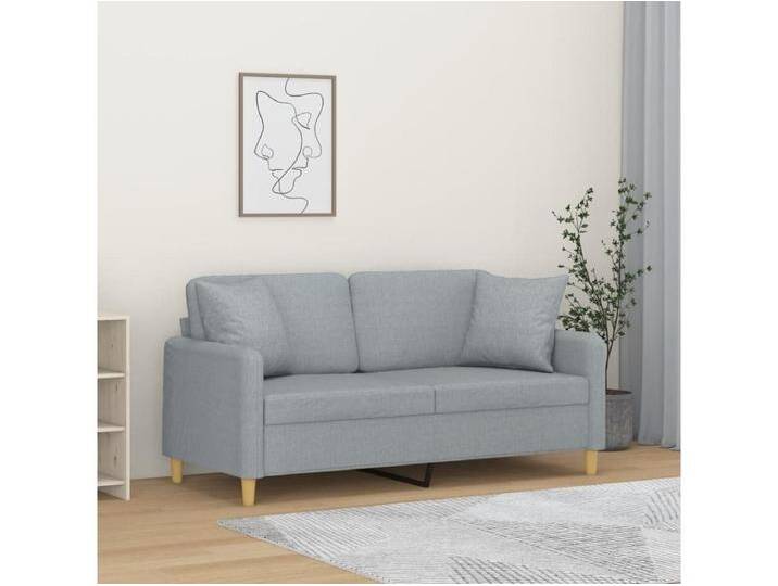 2-Sitzer-Sofa mit Zierkissen Hellgrau 140 cm Stoff von Kauf-Unique Marketplace