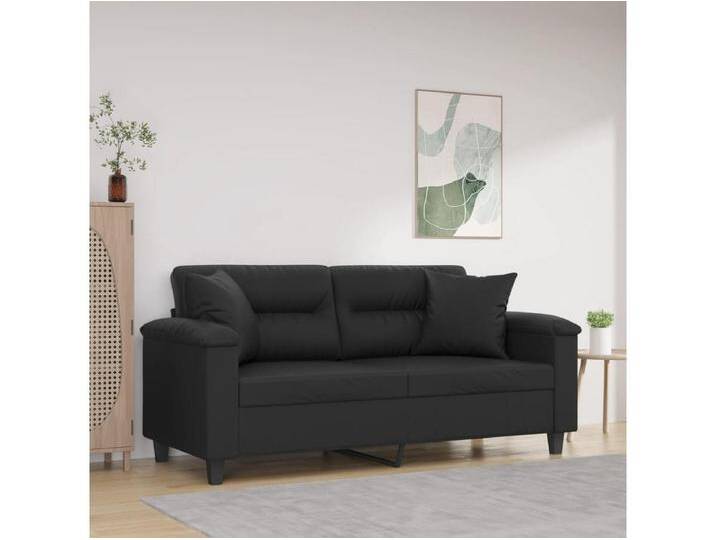 2-Sitzer-Sofa mit Zierkissen Schwarz 140 cm Kunstleder von Kauf-Unique Marketplace