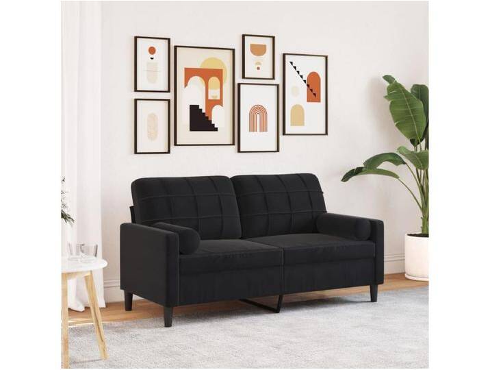 2-Sitzer-Sofa mit Zierkissen Schwarz 140 cm Samt von Kauf-Unique Marketplace