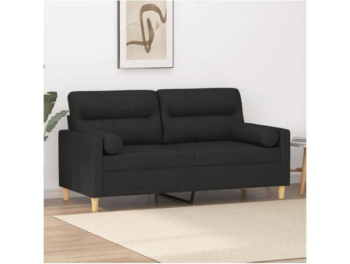2-Sitzer-Sofa mit Zierkissen Schwarz 140 cm Stoff von Kauf-Unique Marketplace