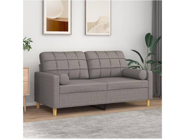2-Sitzer-Sofa mit Zierkissen Taupe 140 cm Stoff von Kauf-Unique Marketplace