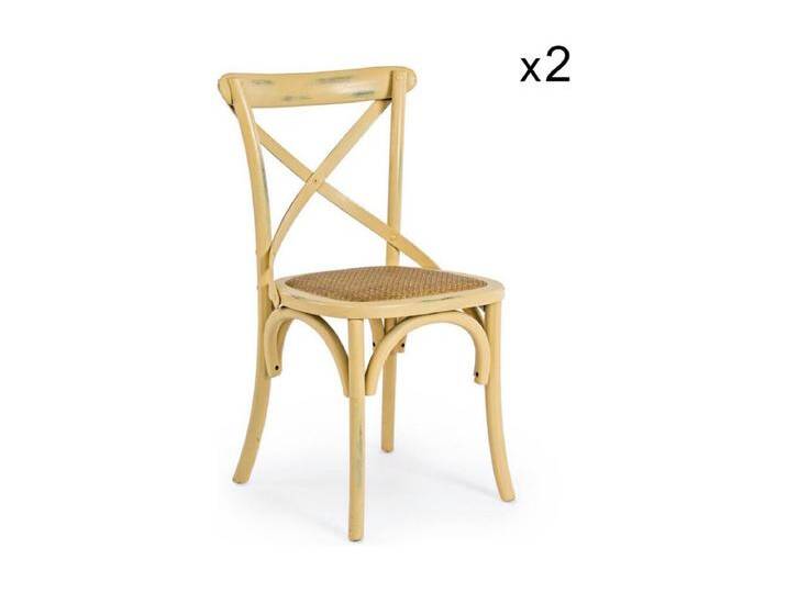 2 Stühle aus ockerfarbenem Ulmenholz und natürlichem Rattan - CROSS von Kauf-Unique Marketplace