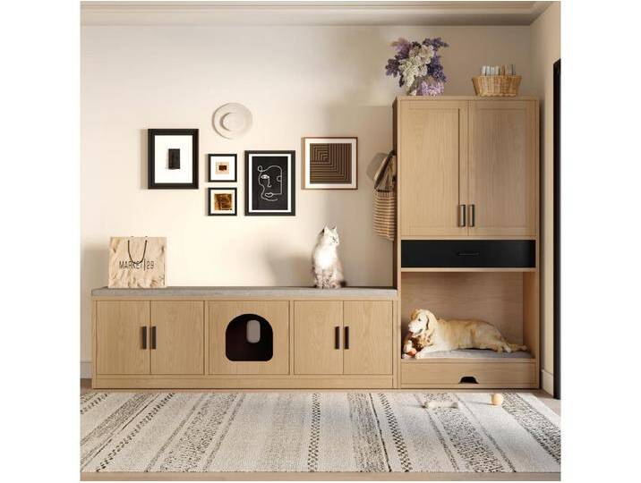2-in-1-Haustiermöbel-Set – Schrankbank & hohe Kommode – Spanplatte – Natur von Kauf-Unique Marketplace