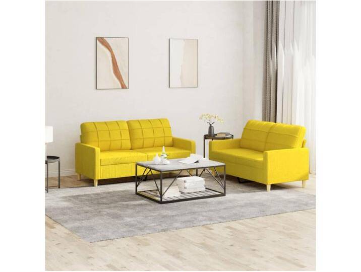 2-tlg. Sofagarnitur,Couchgarnitur mit Kissen Hellgelb Stoff -gkd420427 von Kauf-Unique Marketplace
