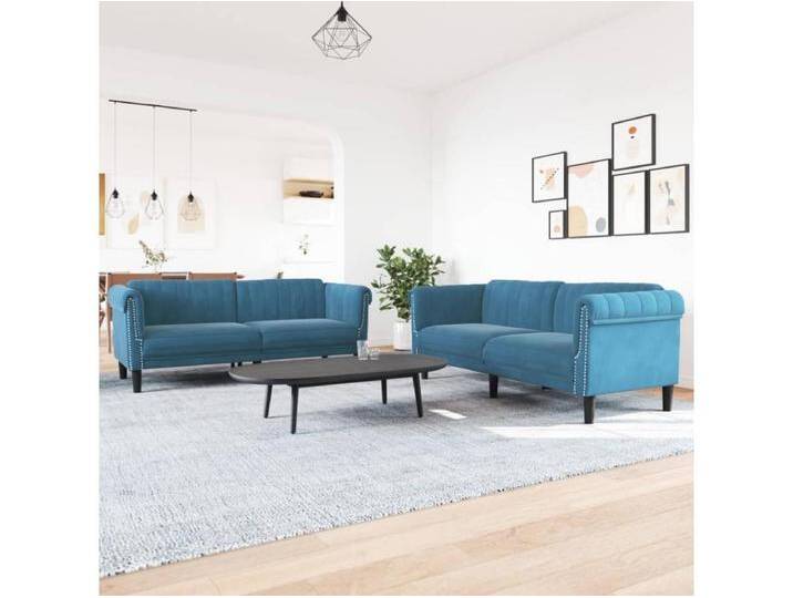 2-tlg. Sofagarnitur Blau Samt von Kauf-Unique Marketplace