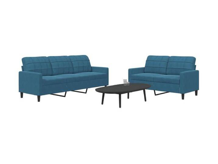 2-tlg. Sofagarnitur mit Kissen Blau Samt von Kauf-Unique Marketplace