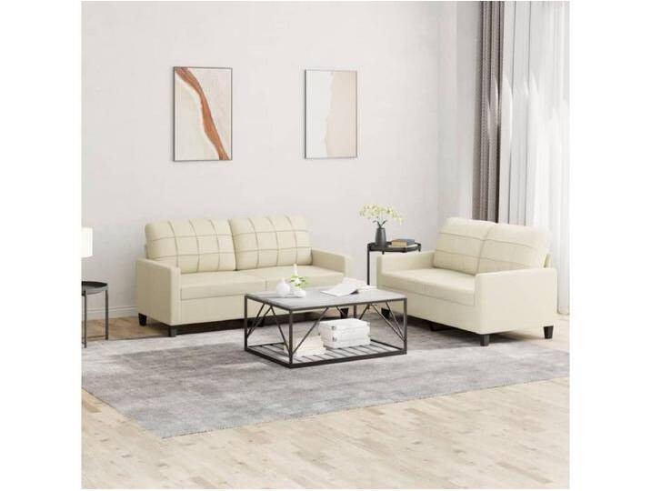 2-tlg. Sofagarnitur mit Kissen Creme Kunstleder von Kauf-Unique Marketplace
