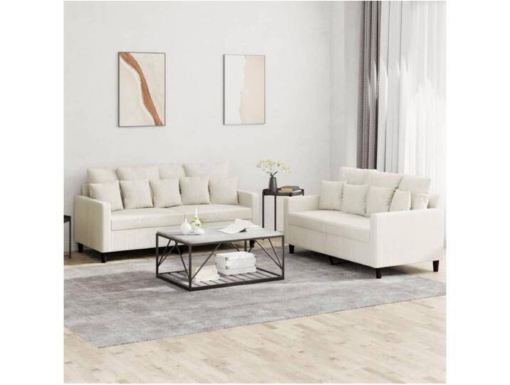2-tlg. Sofagarnitur mit Kissen Creme Samt 2-tlg. Sofagarnitur mit Kissen Creme Samt von Kauf-Unique Marketplace
