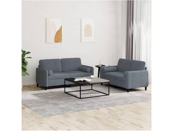 2-tlg. Sofagarnitur mit Kissen Dunkelgrau Samt von Kauf-Unique Marketplace