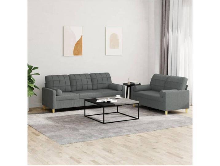 2-tlg. Sofagarnitur mit Kissen Dunkelgrau Stoff 2-tlg. Sofagarnitur mit Kissen Dunkelgrau Stoff von Kauf-Unique Marketplace