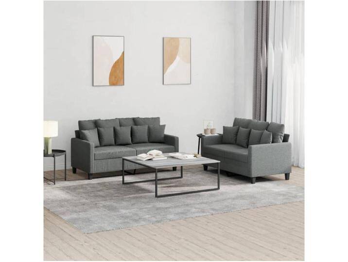 2-tlg. Sofagarnitur mit Kissen Dunkelgrau Stoff 2-tlg. Sofagarnitur mit Kissen Dunkelgrau Stoff von Kauf-Unique Marketplace