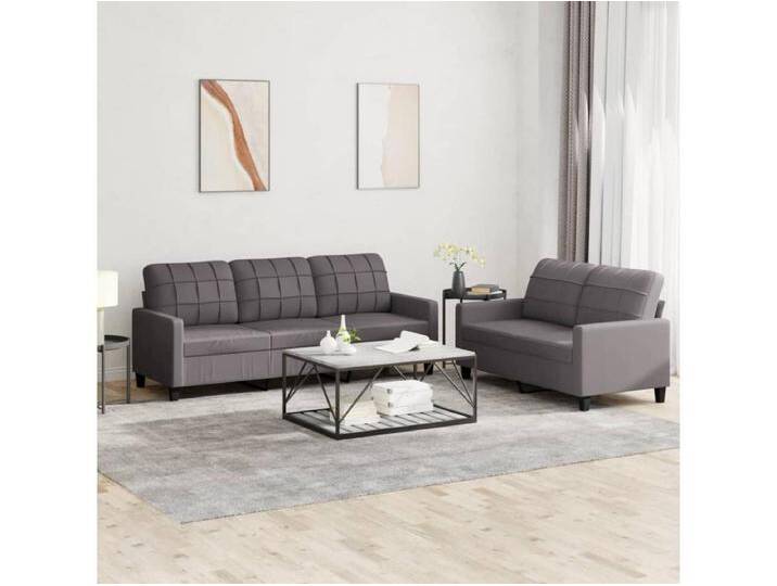2-tlg. Sofagarnitur mit Kissen Grau Kunstleder von Kauf-Unique Marketplace