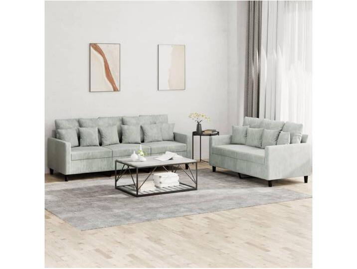 2-tlg. Sofagarnitur mit Kissen Hellgrau Samt 2-tlg. Sofagarnitur mit Kissen Hellgrau Samt von Kauf-Unique Marketplace