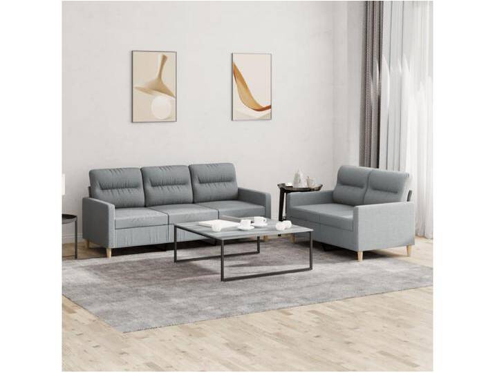 2-tlg. Sofagarnitur mit Kissen Hellgrau Stoff 2-tlg. Sofagarnitur mit Kissen Hellgrau Stoff von Kauf-Unique Marketplace