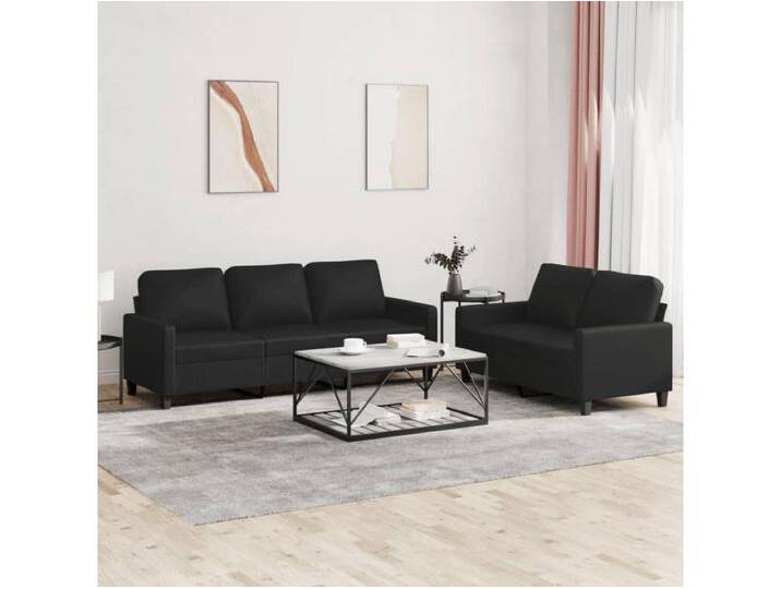 2-tlg. Sofagarnitur mit Kissen Schwarz Kunstleder von Kauf-Unique Marketplace