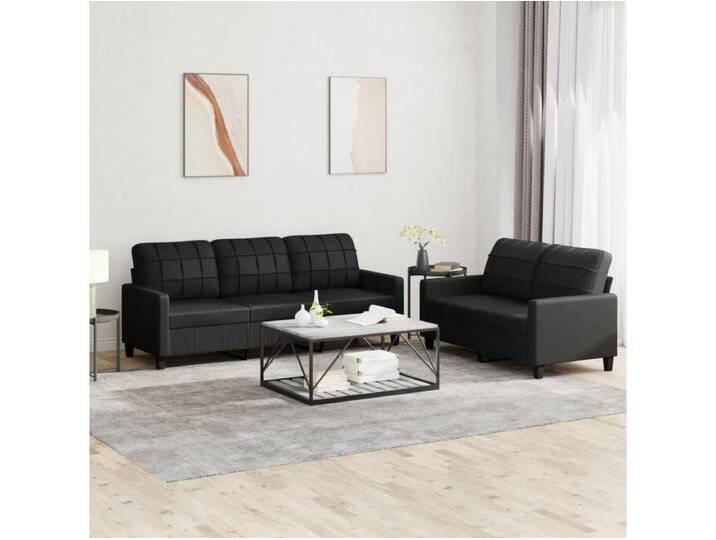 2-tlg. Sofagarnitur mit Kissen Schwarz Kunstleder 2-tlg. Sofagarnitur mit Kissen Schwarz Kunstleder von Kauf-Unique Marketplace