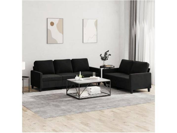 2-tlg. Sofagarnitur mit Kissen Schwarz Samt von Kauf-Unique Marketplace