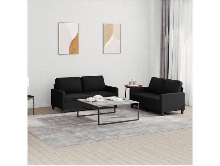 2-tlg. Sofagarnitur mit Kissen Schwarz Stoff von Kauf-Unique Marketplace