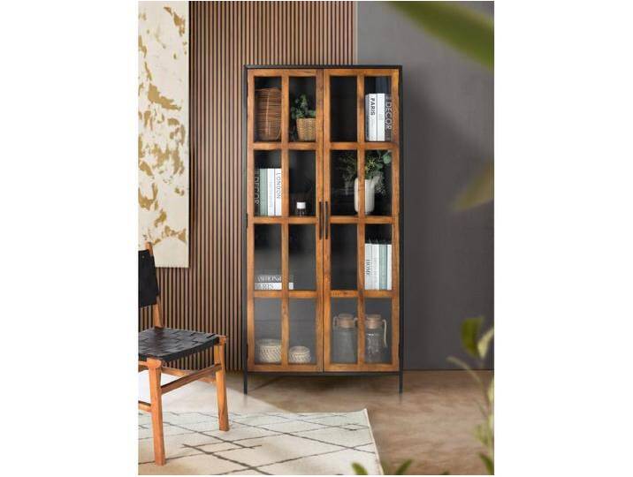 2-türige Vitrine aus Mangoholz und Metallstruktur von Kauf-Unique Marketplace