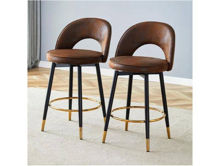 2er-Set Barhocker – Drehbarer Barhocker mit Rückenlehne und Fußstütze aus Metall – Braunes PU – für Esszimmer und Terrasse von Kauf-Unique Marketplace